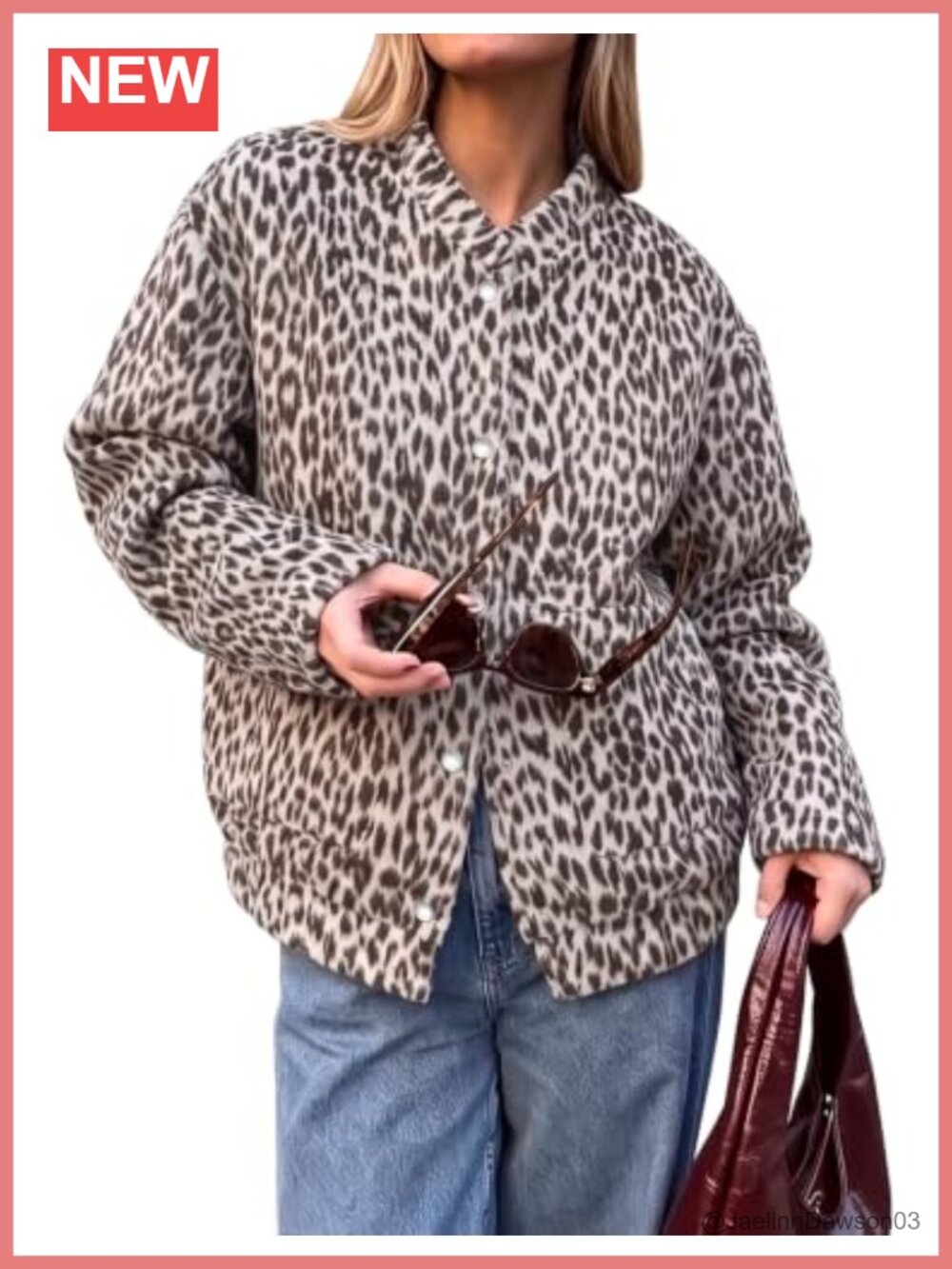 Leopard Print Bomber Jacket Oversized Wool Blend Fall Casual